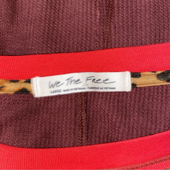 🚫SOLD🚫 Free People Bright Side Thermal in Burgundy with Leopard Floral Sleeves - Picture 9 of 11